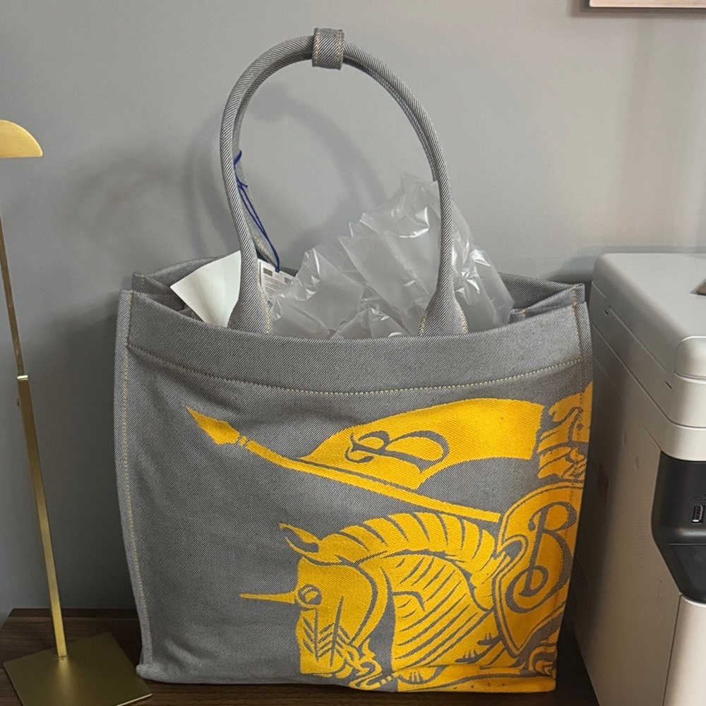 Burberry Gray and Yellow Tote Bag